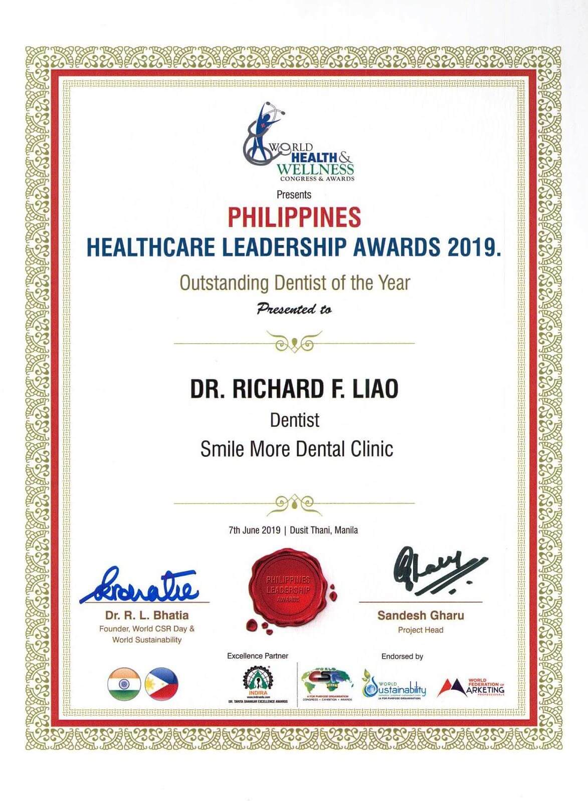 Best Dentist Award for Dr. Richard F. Liao -- the fruit of our unwavering commitment for dental excellence!
